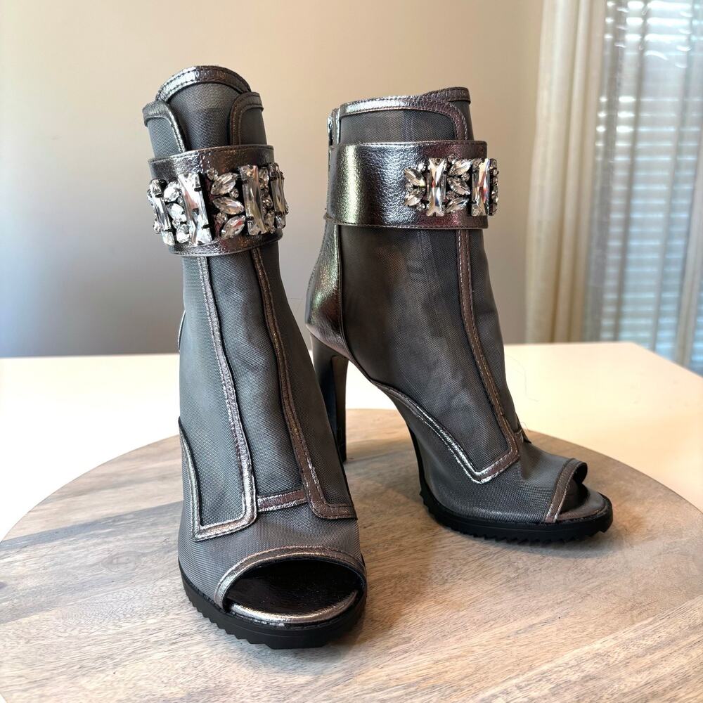 Karl Lagerfeld Paris Blayze Mesh Crystal Peep Toe Booties US Size 6.5 EU 37